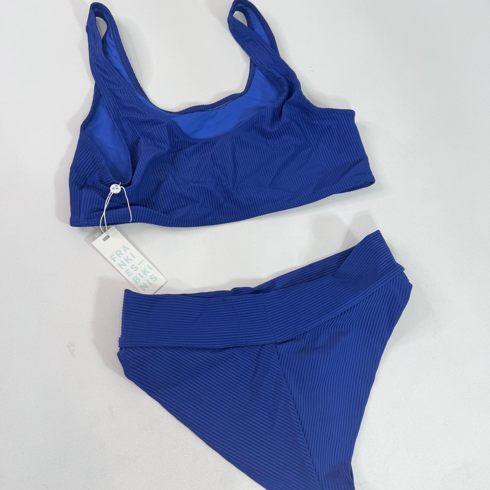 Frankies Bikinis Swimsuit Womens Large Blue Ribbed Bralette Bikini Two Piece - Picture 8 of 13